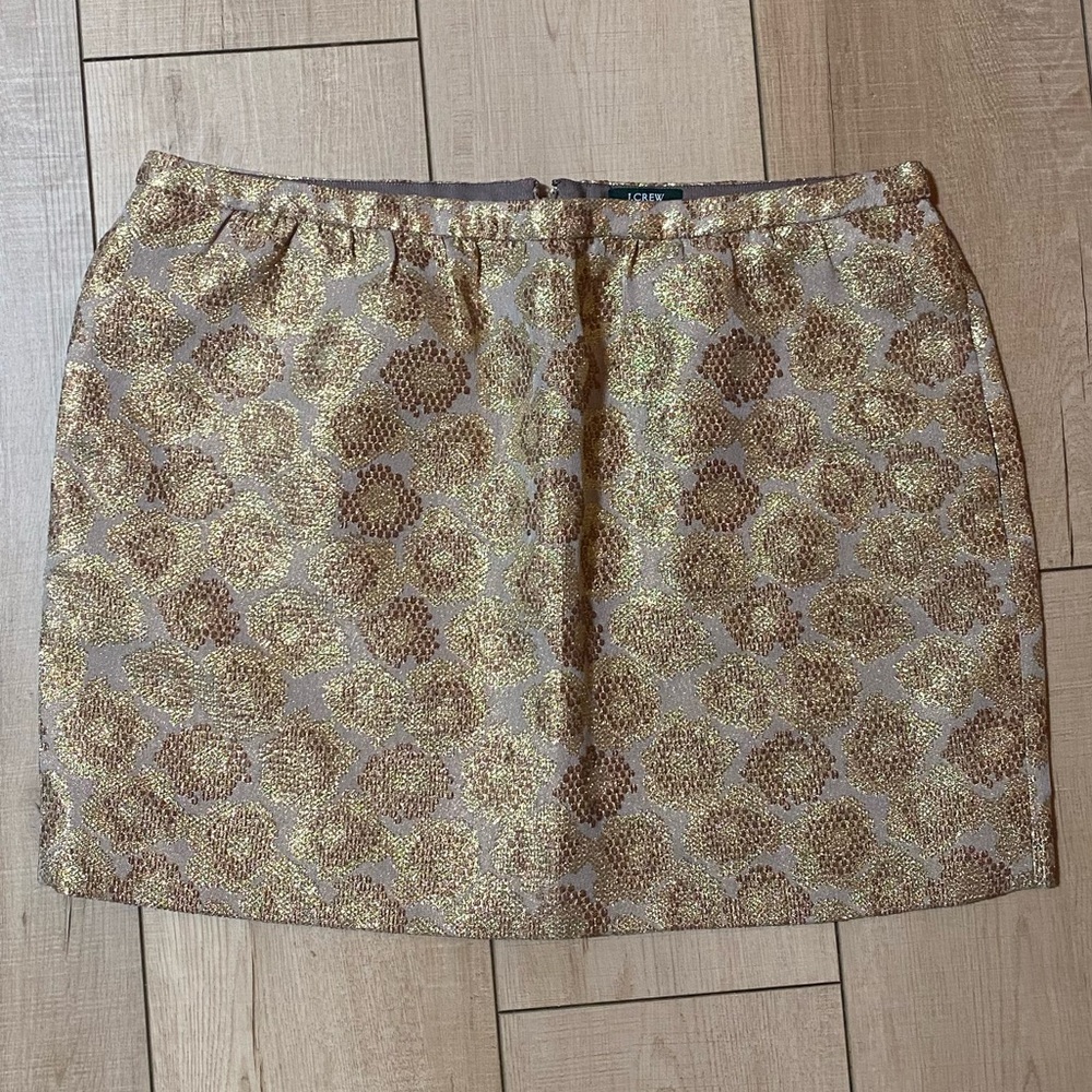 J.Crew Metallic Brocade Mini Skirt Gold Floral Jacquard | Size 10